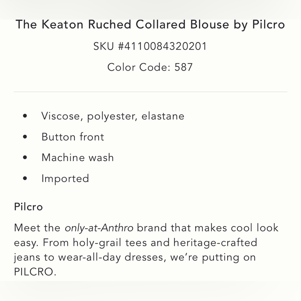 Anthropologie The Keaton Ruched Collared Blouse by Pilcro in Plaid NEW - Picture 9 of 10